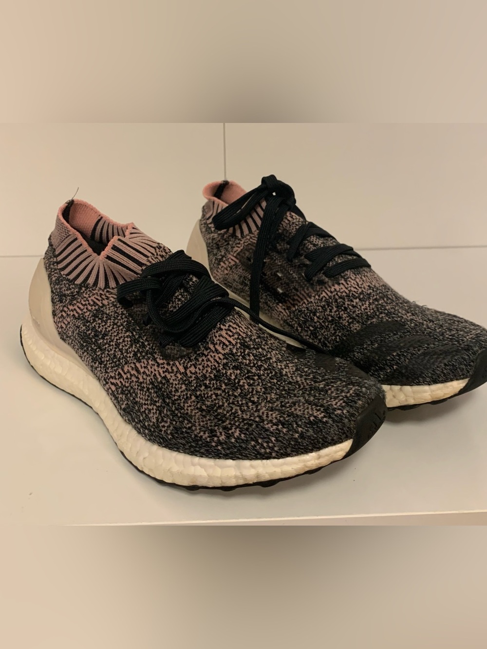Adidas UltraBOOST size 8 running Shoes Uncaged Black Pink Cream Knit